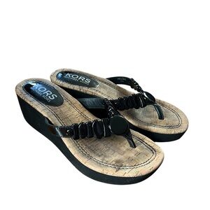 ▪️MICHAEL KORS: Women’s 8, cork w/black & stone accent wedge sandals preowned▪️